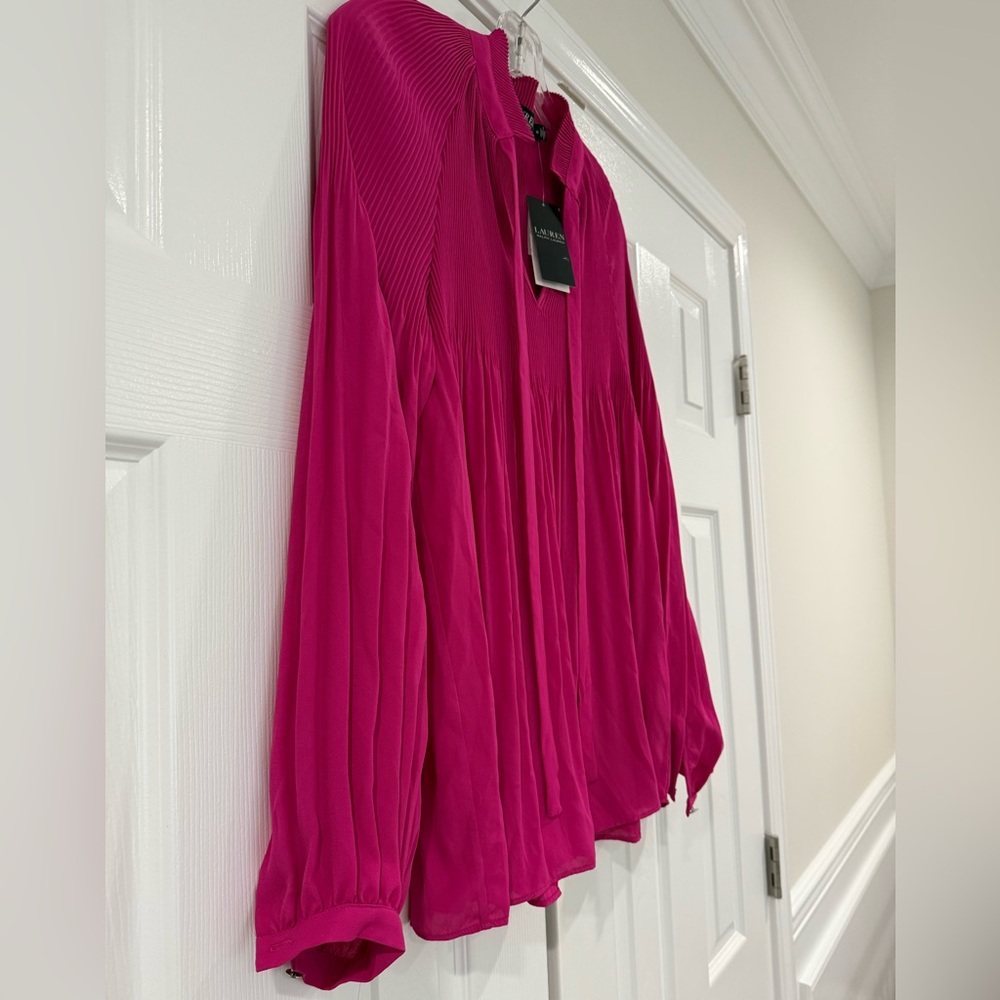 Lauren Ralph Lauren Pink Pleated Blouse - Picture 3 of 9